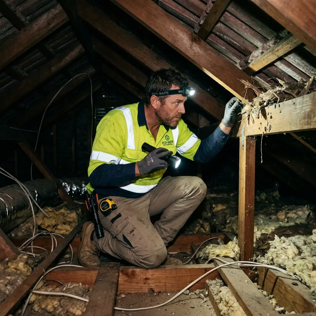 Technician inspecting a roof cavity for a dead animal in Wyndham Vale