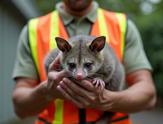 Animal handler safely recovering a deceased possum in Wyndham Vale